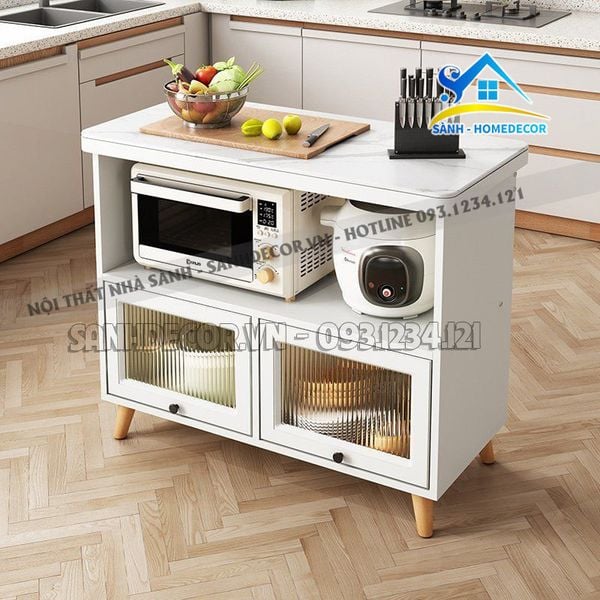  Tủ Bếp Gỗ Cánh Kính Mặt Đá Vân Cao Cấp - Stb159 