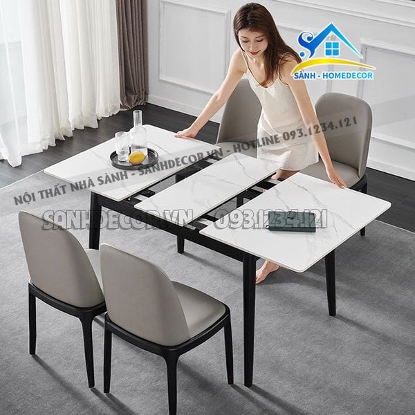  Bộ Bàn Ăn Thông Minh Mặt Đá 4 Ghế Cao Cấp - Ba95 