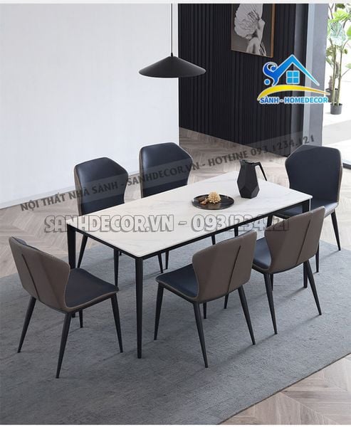  Bộ Bàn Ăn 6 Ghế Mặt Đá Hiện Đại - Ba105 