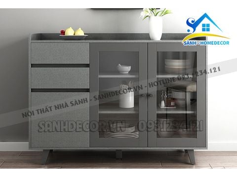 Tủ nhà bếp cánh kính màu xám hiện đại - STB58