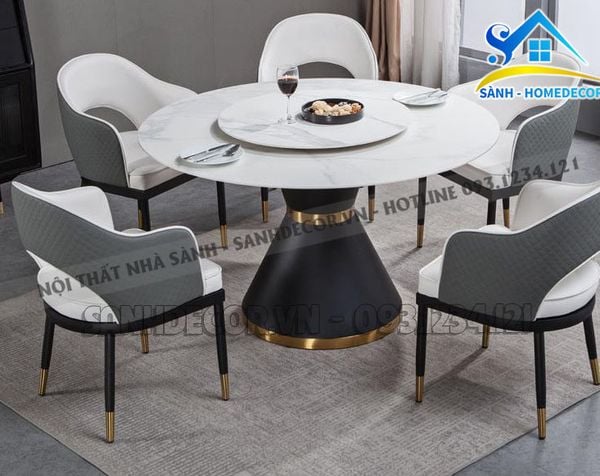 Bộ Bàn Ăn Tròn 5 Ghế Mặt Đá Cao Cấp - Ba108 