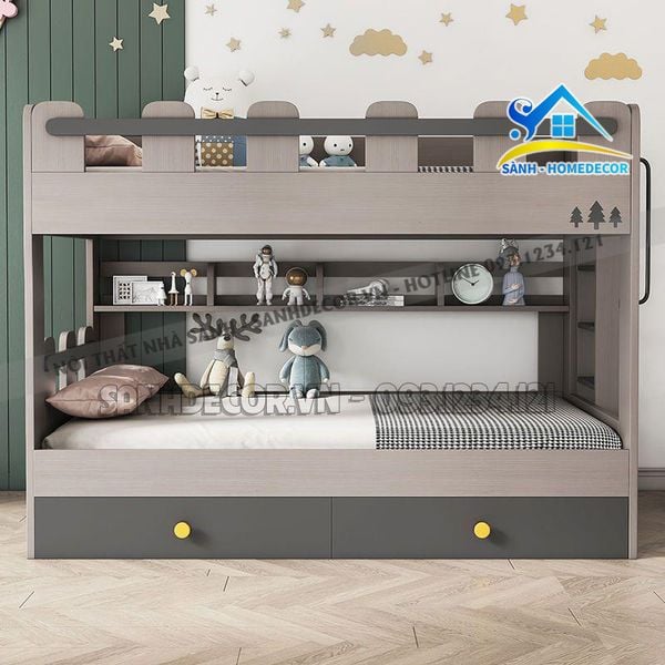  Giường Tầng Bé Trai Kèm Cầu Thang Hiện Đại - Gnte21 