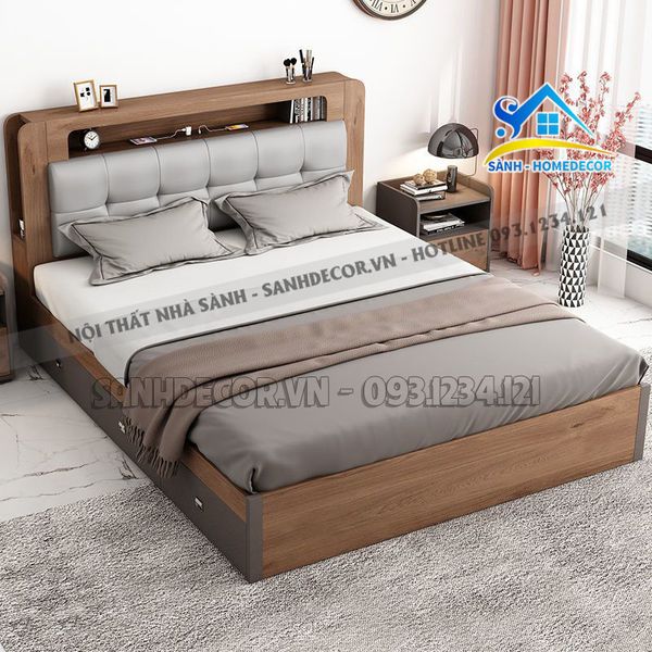  Giường Ngủ Gỗ Bọc Nệm Đầu Giường Cao Cấp - Sg96 