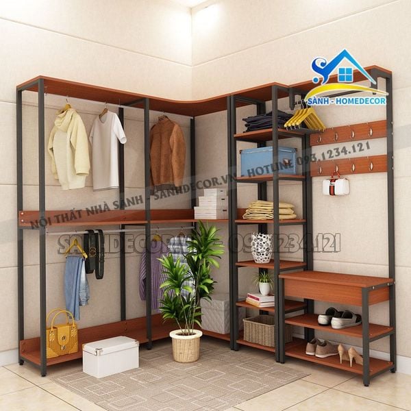  Bộ Kệ Quần Áo Góc L Kèm Kệ Giày Hiện Đại - Kqa38 