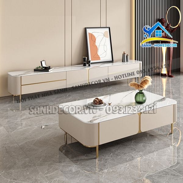  Set Kệ Tivi Và Bàn Trà Gỗ Sơn 2K Cao Cấp - Setpk74 