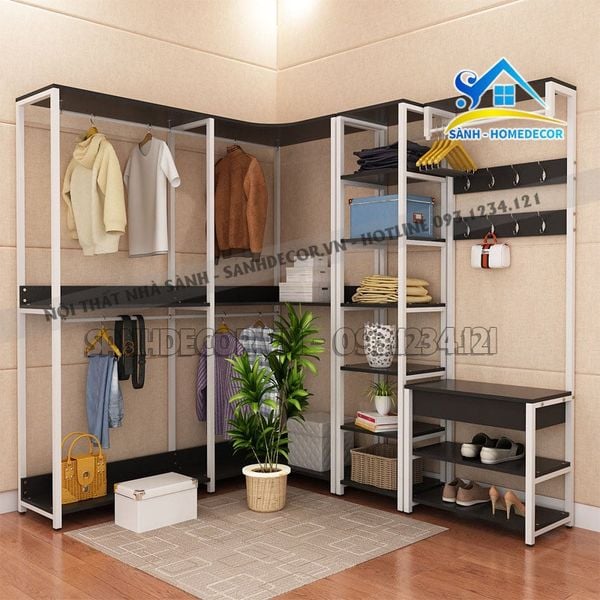  Bộ Kệ Quần Áo Góc L Kèm Kệ Giày Hiện Đại - Kqa38 