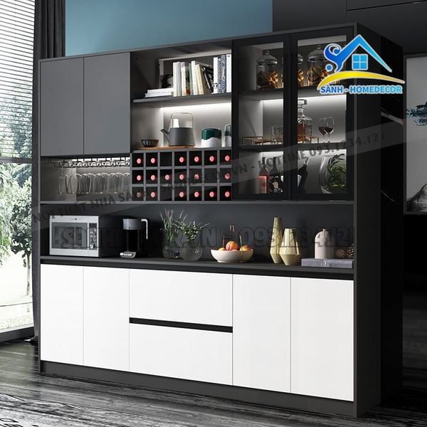  Tủ Nhà Bếp Gỗ Cánh Kính Kết Hợp Đựng Rượu Cao Cấp - Stb66 
