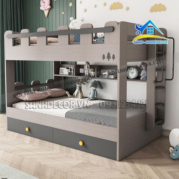  Giường Tầng Bé Trai Kèm Cầu Thang Hiện Đại - Gnte21 