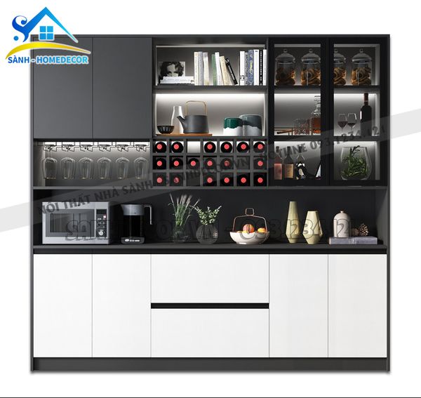  Tủ Nhà Bếp Gỗ Cánh Kính Kết Hợp Đựng Rượu Cao Cấp - Stb66 