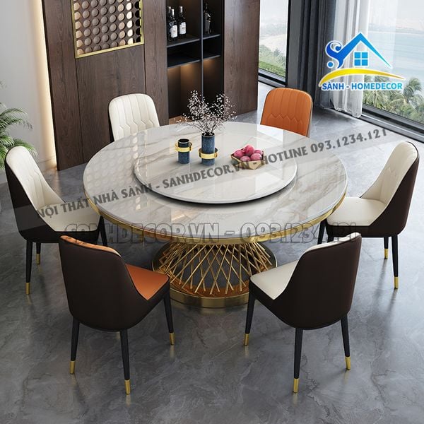  Bộ Bàn Ăn Tròn Mặt Đá 6 Ghế Sang Trọng - Ba87 