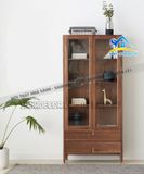 Tủ sách gỗ cánh kính cường lực màu walnut - TS40