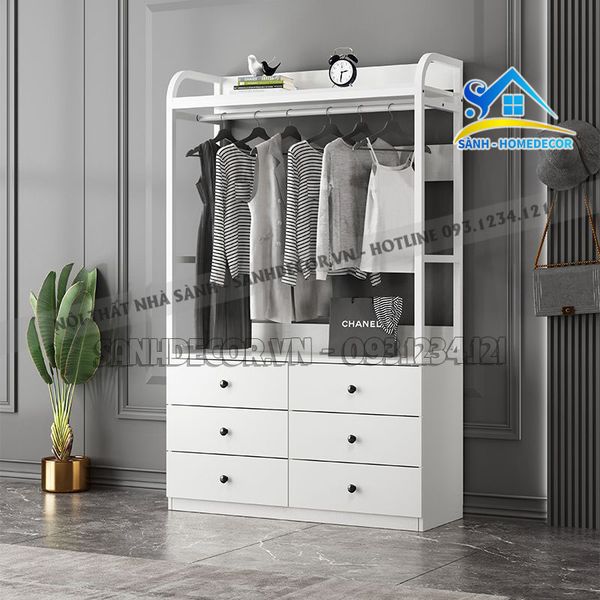  Kệ Treo Quần Áo Kèm Ngăn Để Đồ Đa Năng - Kqa15 