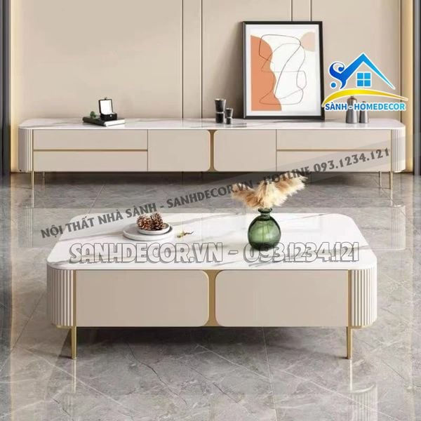  Set Kệ Tivi Và Bàn Trà Gỗ Sơn 2K Cao Cấp - Setpk74 