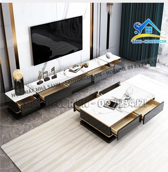  Bàn Trà Gỗ Cn Sơn 2K Phủ Bóng Mặt Đá Sang Trọng - Bt61 