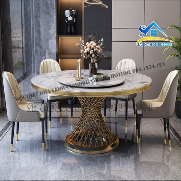  Bộ Bàn Ăn Tròn Mặt Đá 6 Ghế Sang Trọng - Ba87 