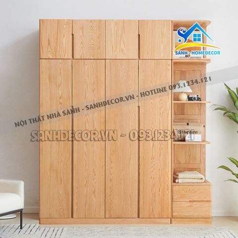 Tủ quần áo gỗ MDF phủ veneer sồi cao cấp - TQA140