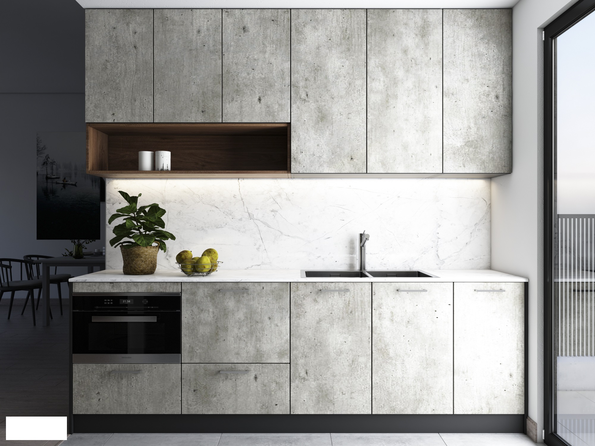 Tủ Bếp Thiết Kế Theo Tông Xám Bê Tông - Tb06