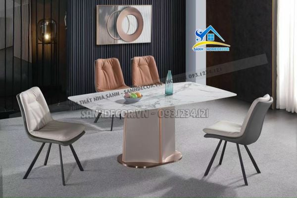  Bộ Bàn Ăn Mặt Đá 4 Ghế Bọc Nệm Sang Trọng - Ba81 