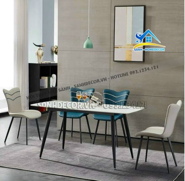  Bộ Bàn Ăn Mặt Đá 4 Ghế Vân Sóng Sang Trọng - Ba89 