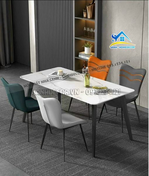 Bộ Bàn Ăn Mặt Đá 4 Ghế Vân Sóng Sang Trọng - Ba89 