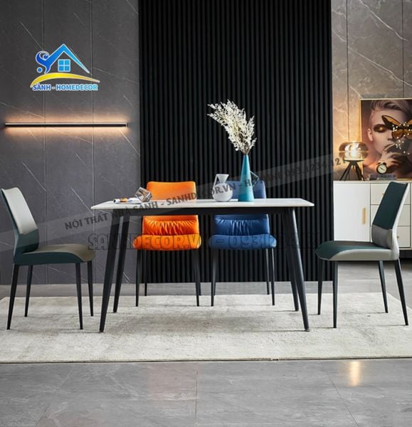  Bộ Bàn Ăn Mặt Đá Salar 4 Ghế Bọc Da Mềm Mại - Ba90 