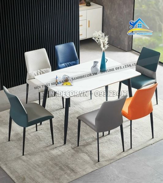  Bộ Bàn Ăn Mặt Đá Salar 4 Ghế Bọc Da Mềm Mại - Ba90 