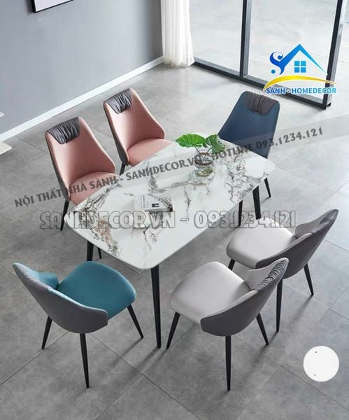  Bộ Bàn Ăn Mặt Đá Vera 6 Ghế Bọc Da - Ba91 