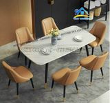 Bộ bàn ăn mặt đá 6 ghế bọc da bền - BA92