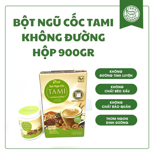 BỘT NGŨ CỐC TAMI KHÔNG ĐƯỜNG HỘP 900GR