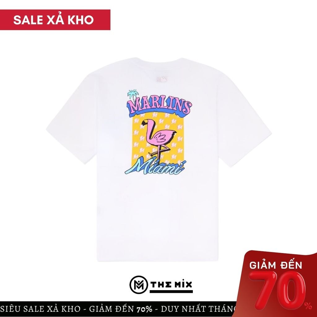 Áo Thun MLB T-Shirt Cartoon Marlins Miami - Trắng Hạc Hồng
