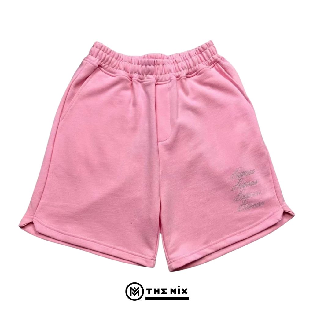 Quần WE11DONE Metallic Logo Print Shorts Hồng