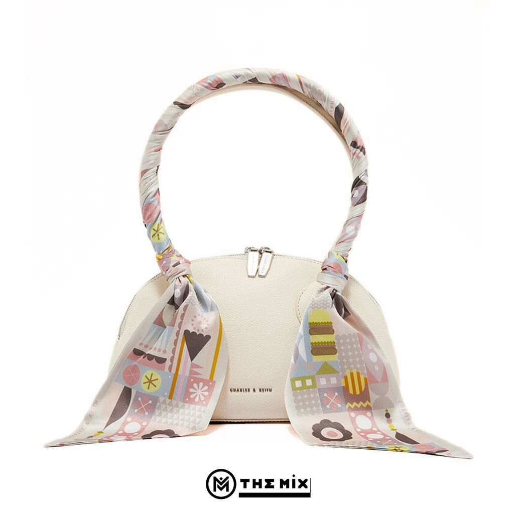 Túi Charles and Keith Alcott Scarf-Wrapped Bowler Bag - Beige