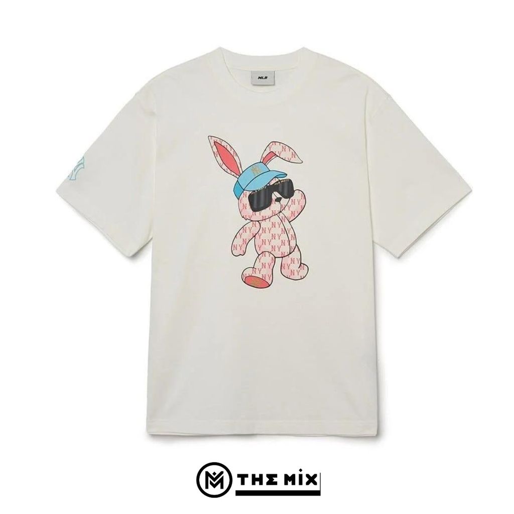 Áo Thun MLB Rabbit Hồng Dance Màu Trắng