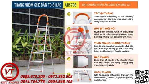 Thang nhôm ghế bản to 6 bậc ADVINDEQ ADS-706(VT-TNM366)