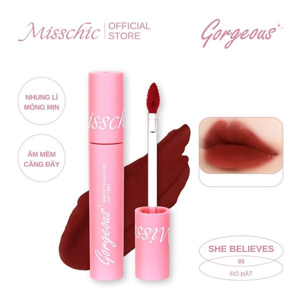  Misschic Son kem Gorgeous Smooth Velvet Lip Tint 4.5g 03. She Believes 