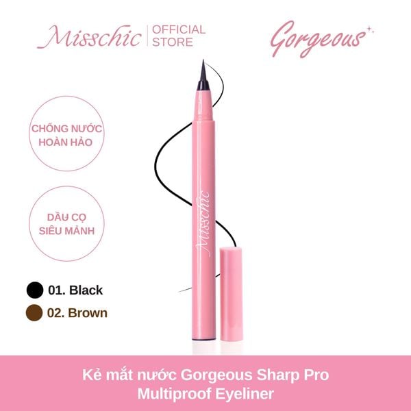  Misschic Kẻ mắt nước Gorgeous Sharp Pro Multiproof Eyeliner 0.5g 01. Black (IP04) 