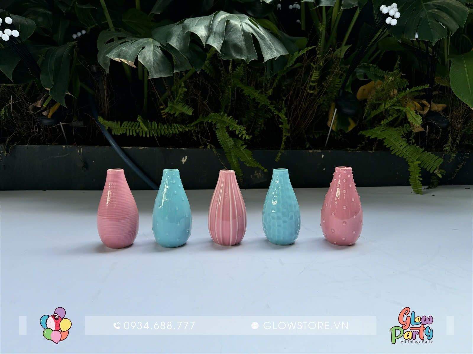 Bộ 5 bình cắm hoa - bình sứ  - mix xanh trời và hồng
