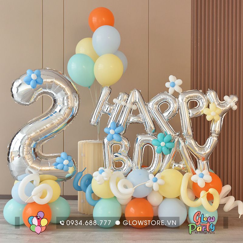 Trụ bóng số tạo hình - Happy Birthday Pastel