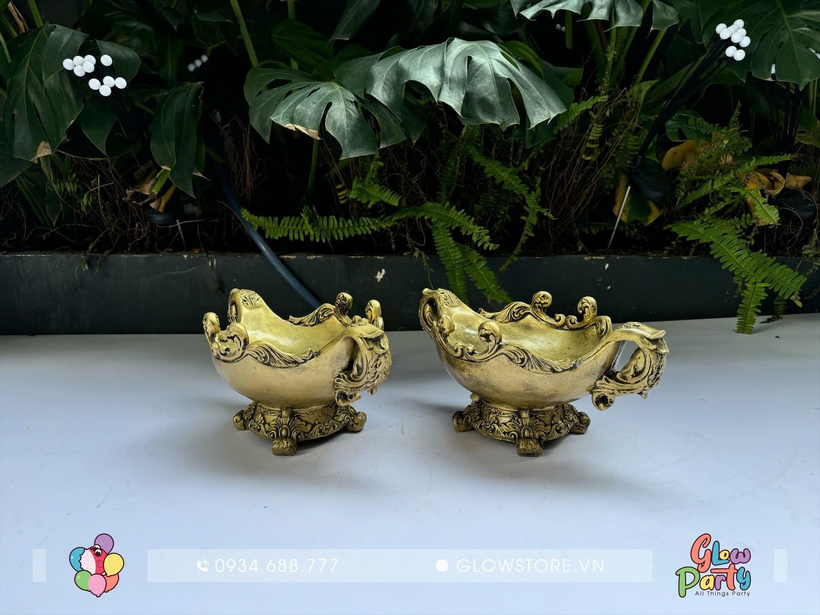 Bộ 2 bình cắm hoa - bình hoa tròn vàng
