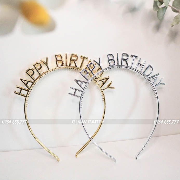 Băng đô cài tóc Happy Birthday - Vàng bạc