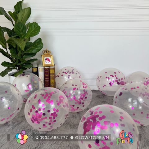 Bóng trong suốt kim tuyến - Confetti - Hồng sen