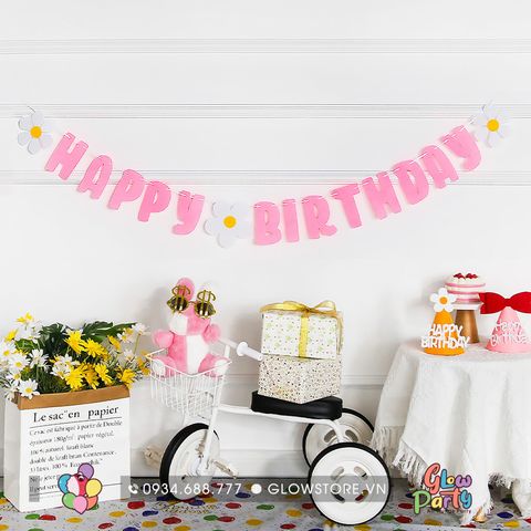  Dây cờ nỉ Happy Birthday hoa cúc Hàn Quốc 