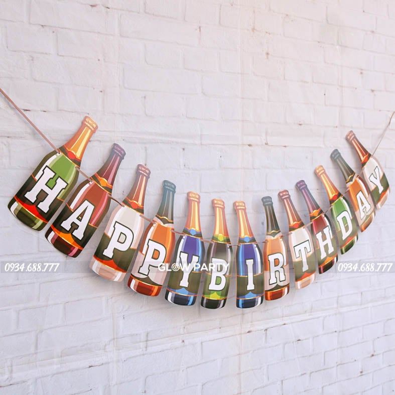 Dây cờ Happy Birthday -  Chai bia