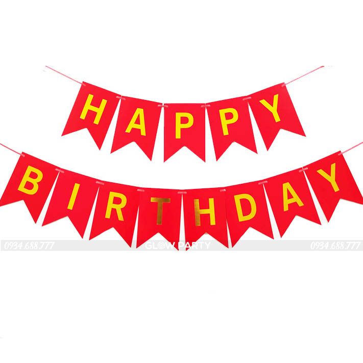 Dây cờ Happy Birthday đuôi cá - Đỏ kim tuyến