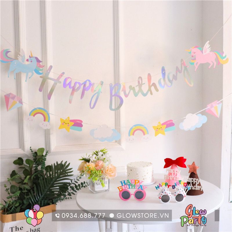 Dây cờ Happy Birthday - Unicorn