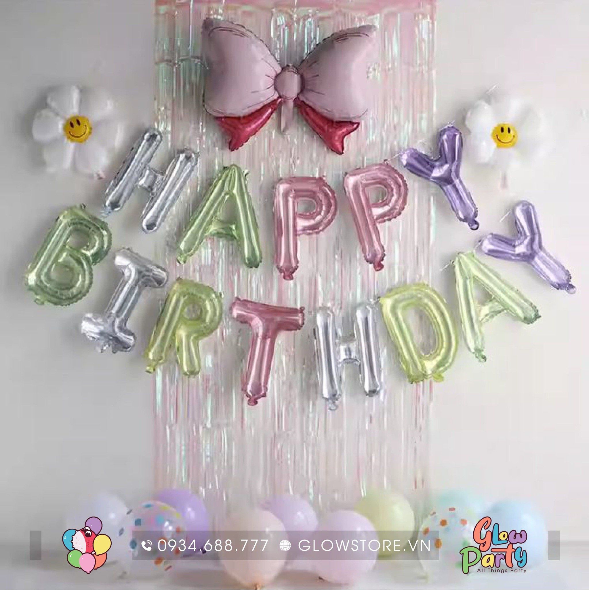 Bóng nhôm bộ chữ Happy Birthday - Cẩm thạch nhiều màu