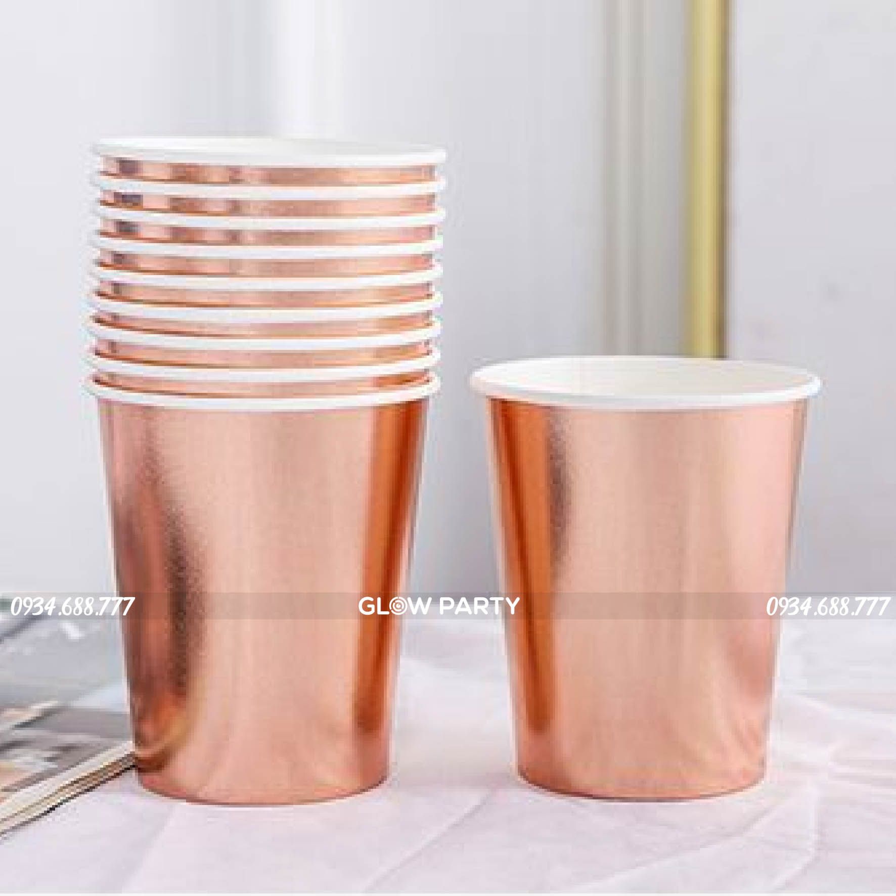 Bộ 10 Ly giấy phủ ánh kim trang trí bàn tiệc - Rose Gold