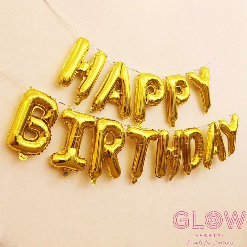 Bóng nhôm bộ chữ Happy Birthday - Vàng Gold