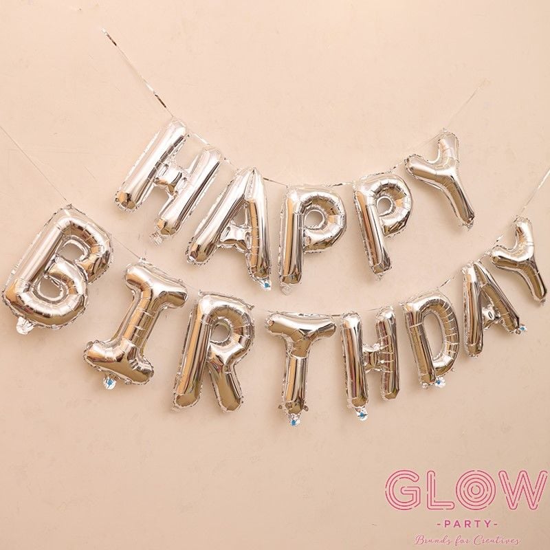 Bóng nhôm bộ chữ Happy Birthday - Bạc