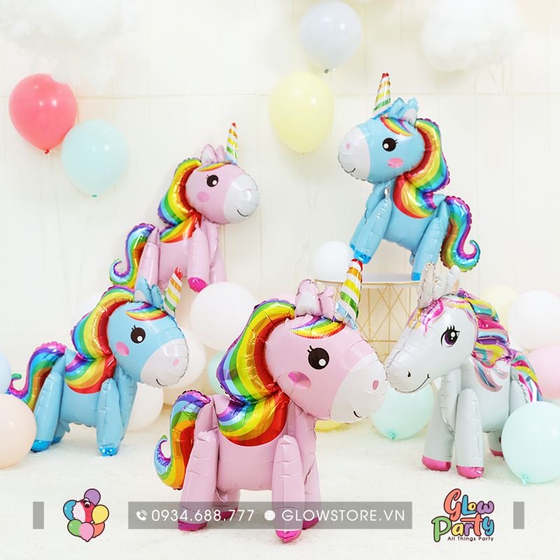 Bóng nhôm ngựa Unicorn 1 sừng 4D - Nhiều màu